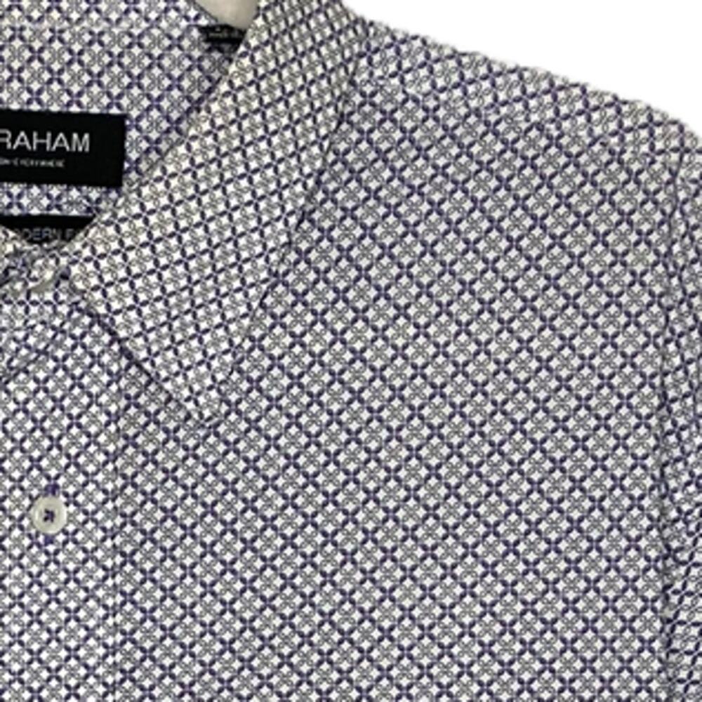 Nick Graham Long Sleeve Button Up Dress Shirt Stretch Modern Fit Size Large